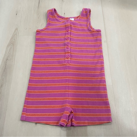 Hanna Andersson Girl's Rib Tank Romper Size 6-7 (120). Pink and Orange Stripes. - Picture 1 of 9